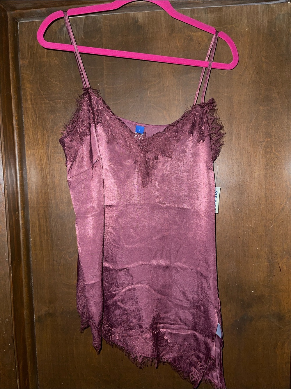 Old Navy Satin Lace-Trim Slip Chemise - Burgundy